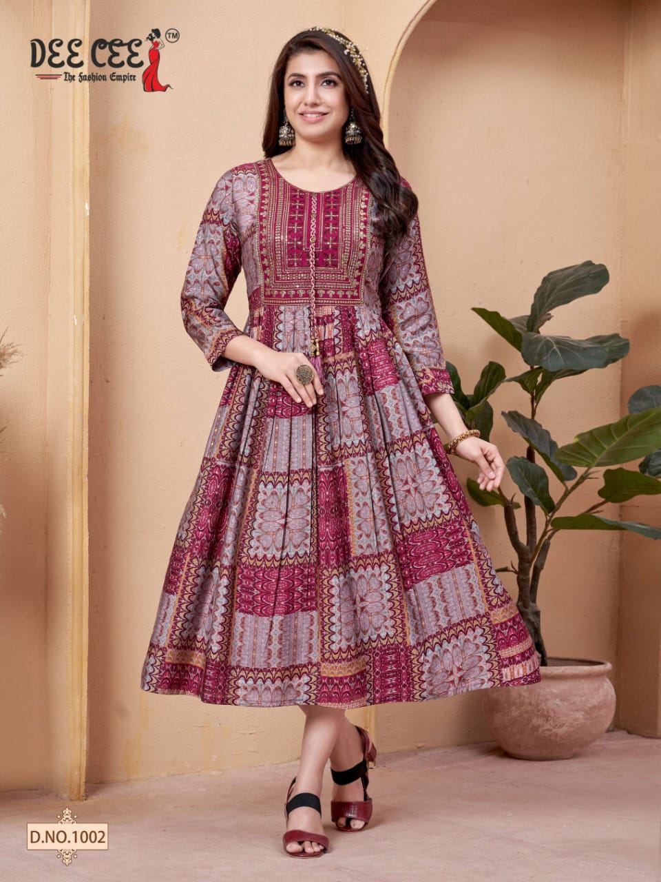 Marlena By Dee Cee Chanderi Printed Anarkali Kurtis Exporters in India